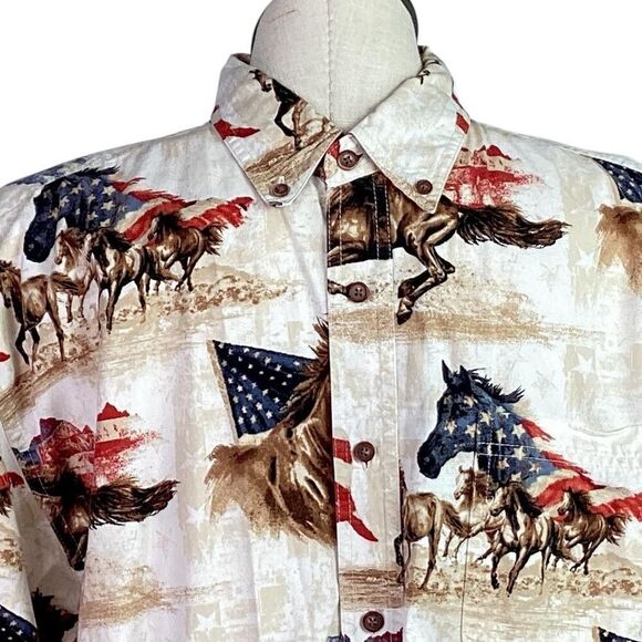 Bit & Bridle Shirt Mens XL Ivory Western US Flag Horse Rodeo Cowboy Patriotic - Picture 2 of 6